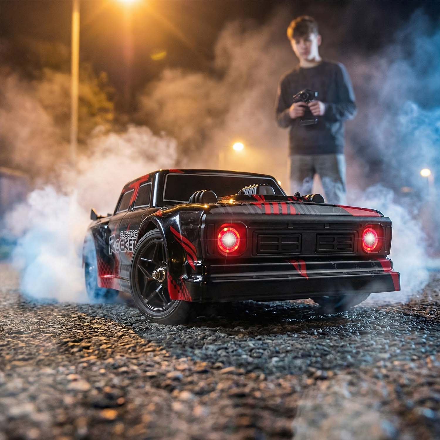 RC racing car with drift tyres and 4 wheel drive