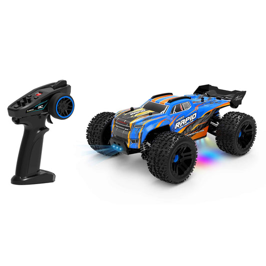 High Speed 1:20 RC Off-Road Truck 35+ km/h – 2.4GHz Remote Control Car with LED Lights (Orange Rapid)