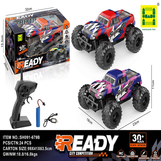 READY 1:16 RC Monster Truck 2.4GHz (30+ km/h) Rechargeable USB – For Kids 6+