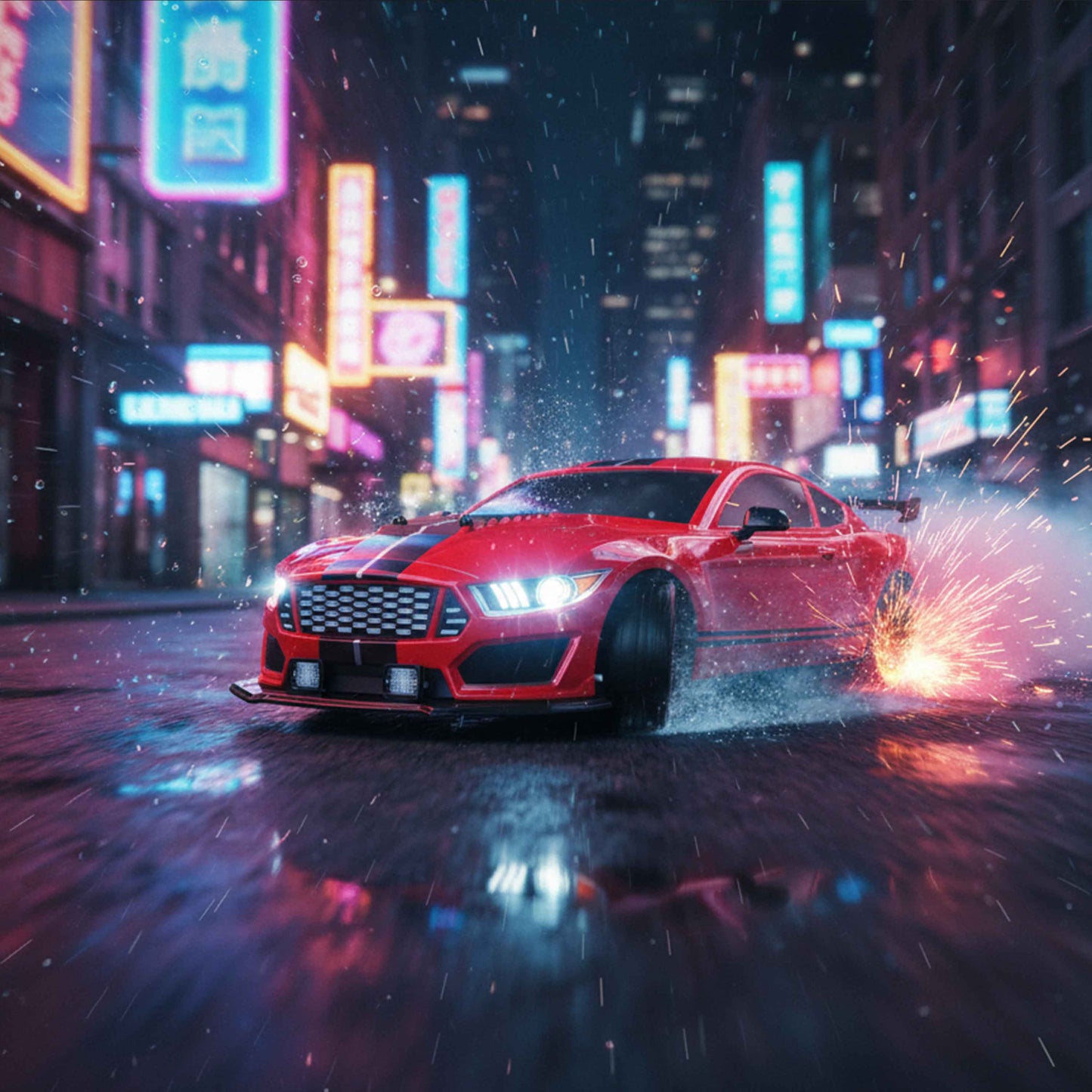 1:16 4WD RC Drift Mustang with LED Lights & Spray Effect
