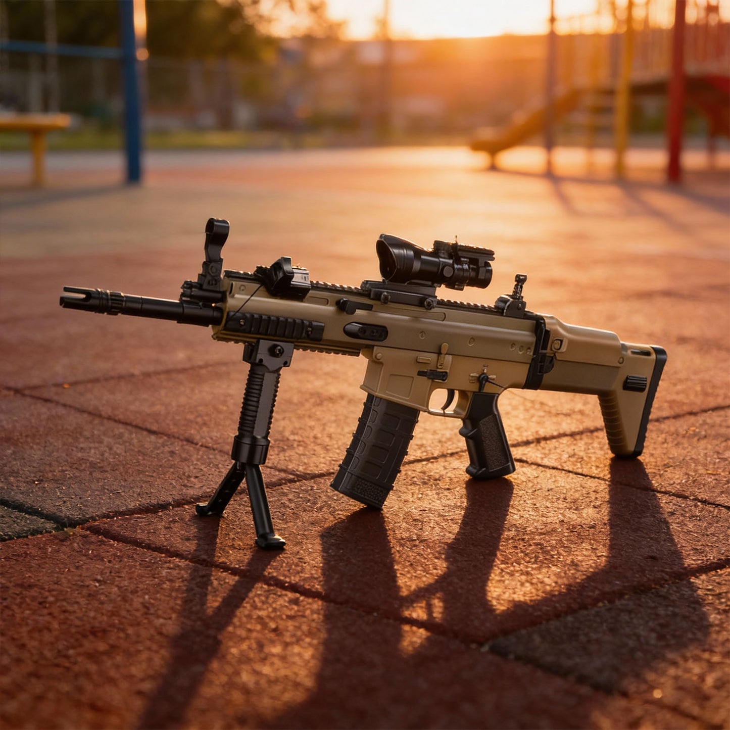 SCAR electric gel ball blaster with adjustable scope and tactical rail