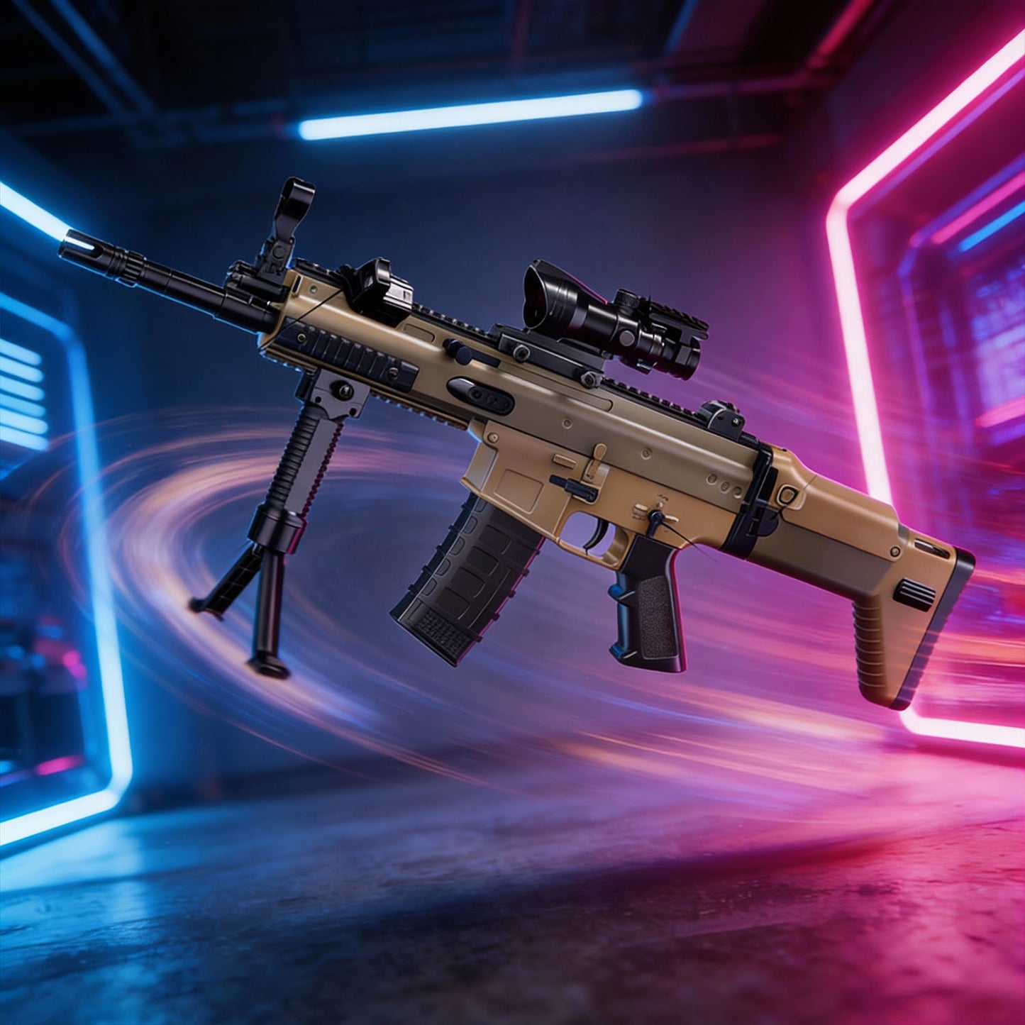 SCAR electric gel ball blaster with adjustable scope and tactical rail