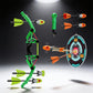 Toy bow and arrow set with arrows hitting a target on a dark background