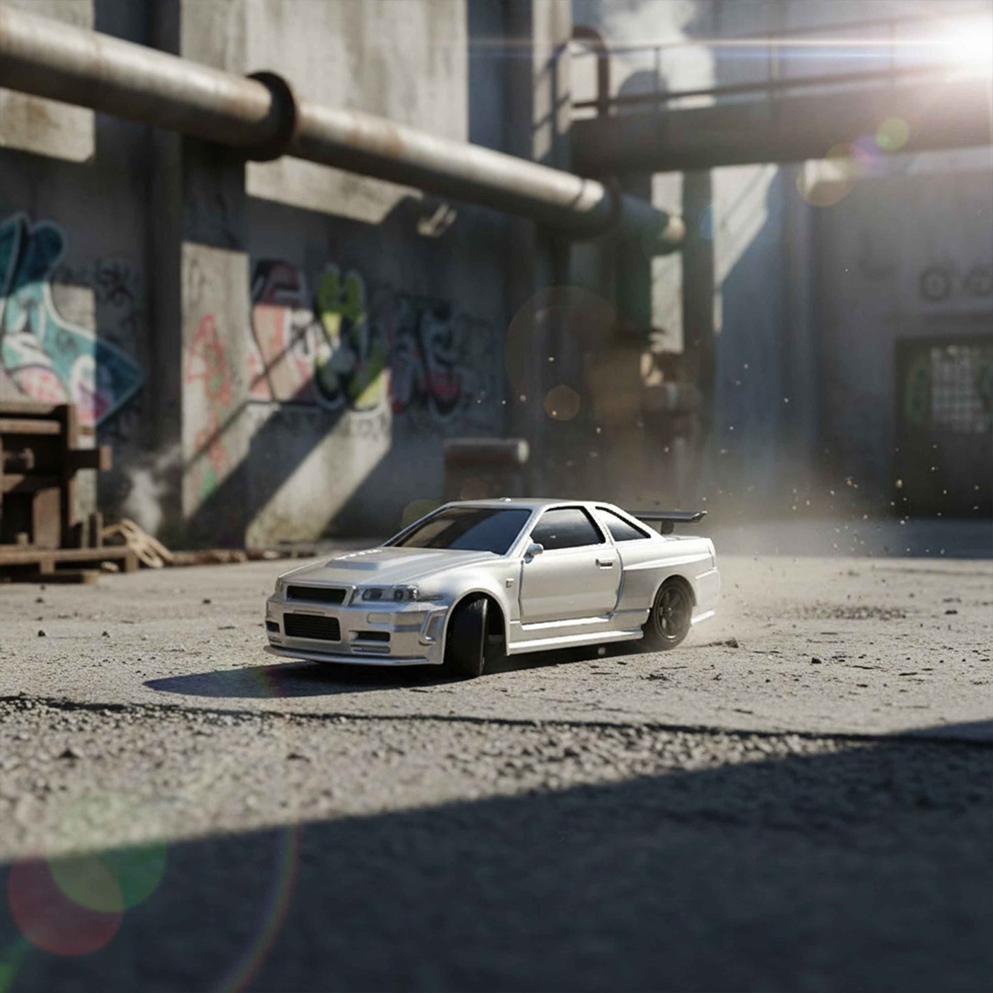 Nissan 1:43 Silver RC Drift Car with Gyro – 2.4GHz Remote Control, Type-C Rechargeable | Qatar