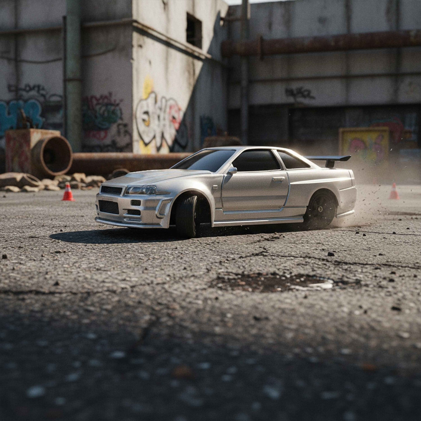 Nissan 1:43 Silver RC Drift Car with Gyro – 2.4GHz Remote Control, Type-C Rechargeable | Qatar