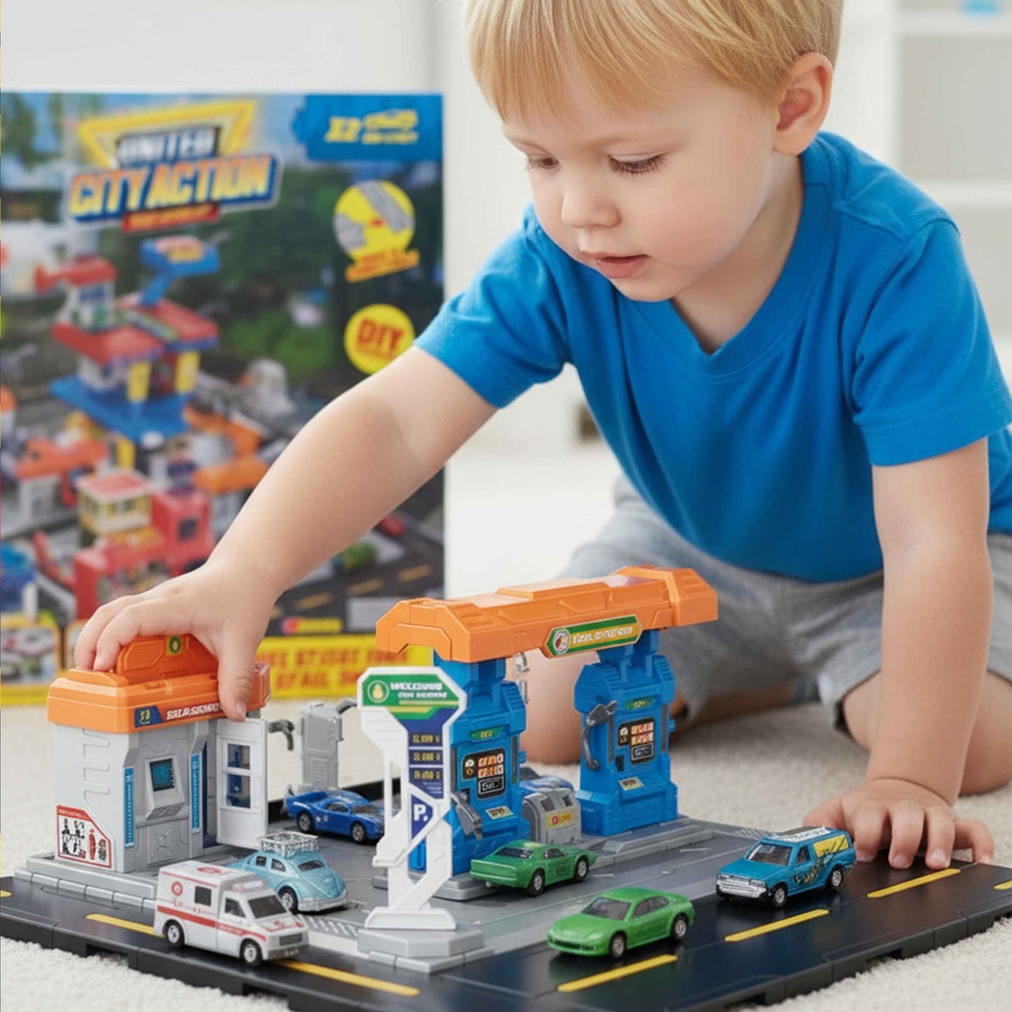 City Action 6-in-1 Fuel Station with Retail Shop Playset