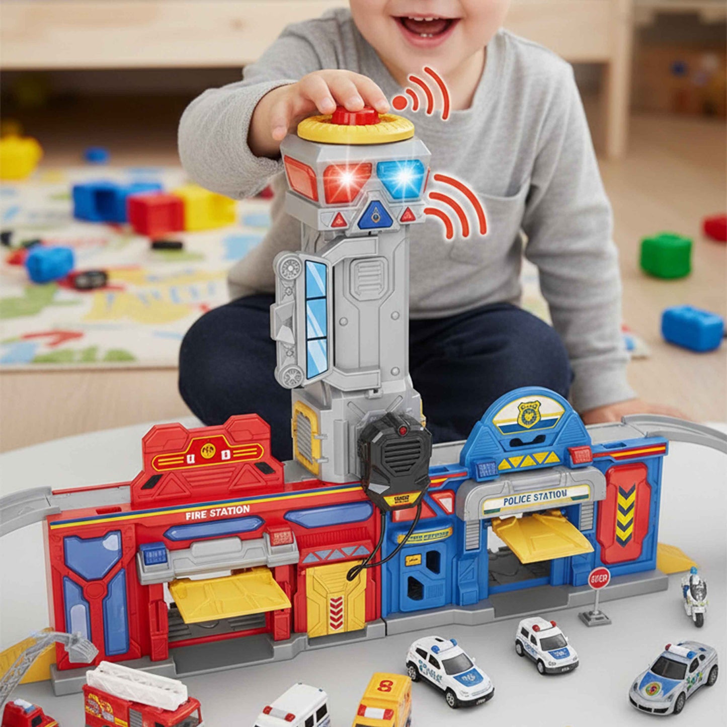 2-in-1 Take Along Fire & Police Station Playset (Lights & Sound)