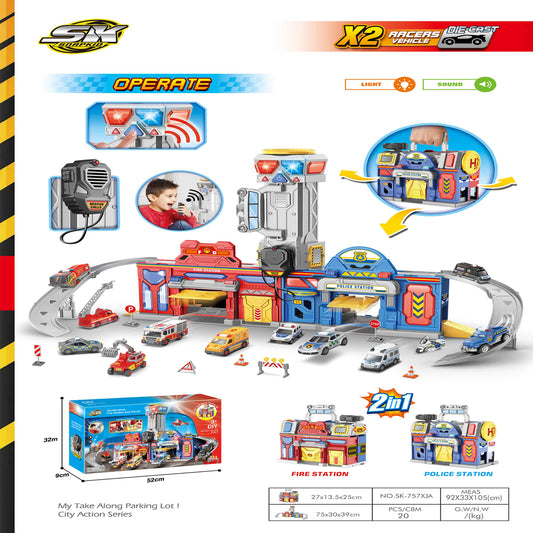 2-in-1 Take Along Fire & Police Station Playset (Lights & Sound)