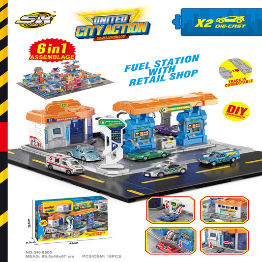 City Action 6-in-1 Fuel Station with Retail Shop Playset
