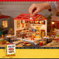 Mini delicious fast food shop miniature scene with menu boards and seating