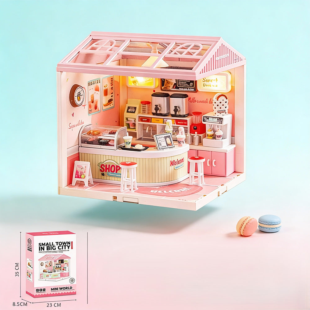Small Town in Big City DIY Mini Milk Tea Shop – Miniature Scene Set (138 PCS)