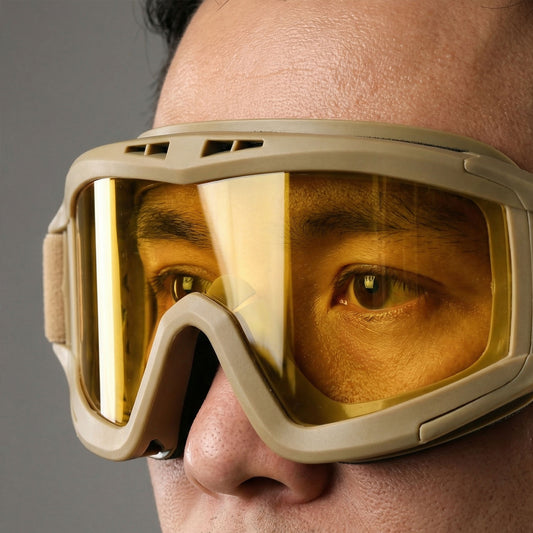 Shooting goggles with yellow and smoke lenses