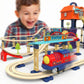 Kids portable train city toy with tracks and buildings