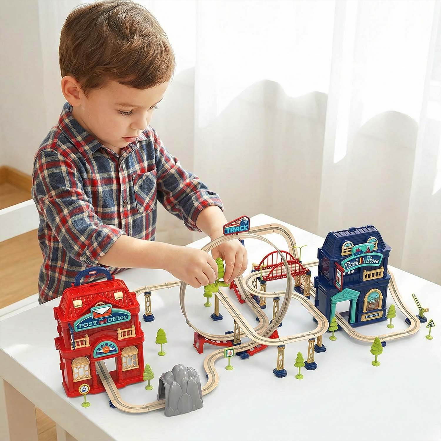 Portable kids train playset storage case design