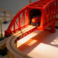 Children train track toy set with bridges and buildings