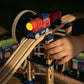 Kids city train playset with loop tracks bridges and stations
