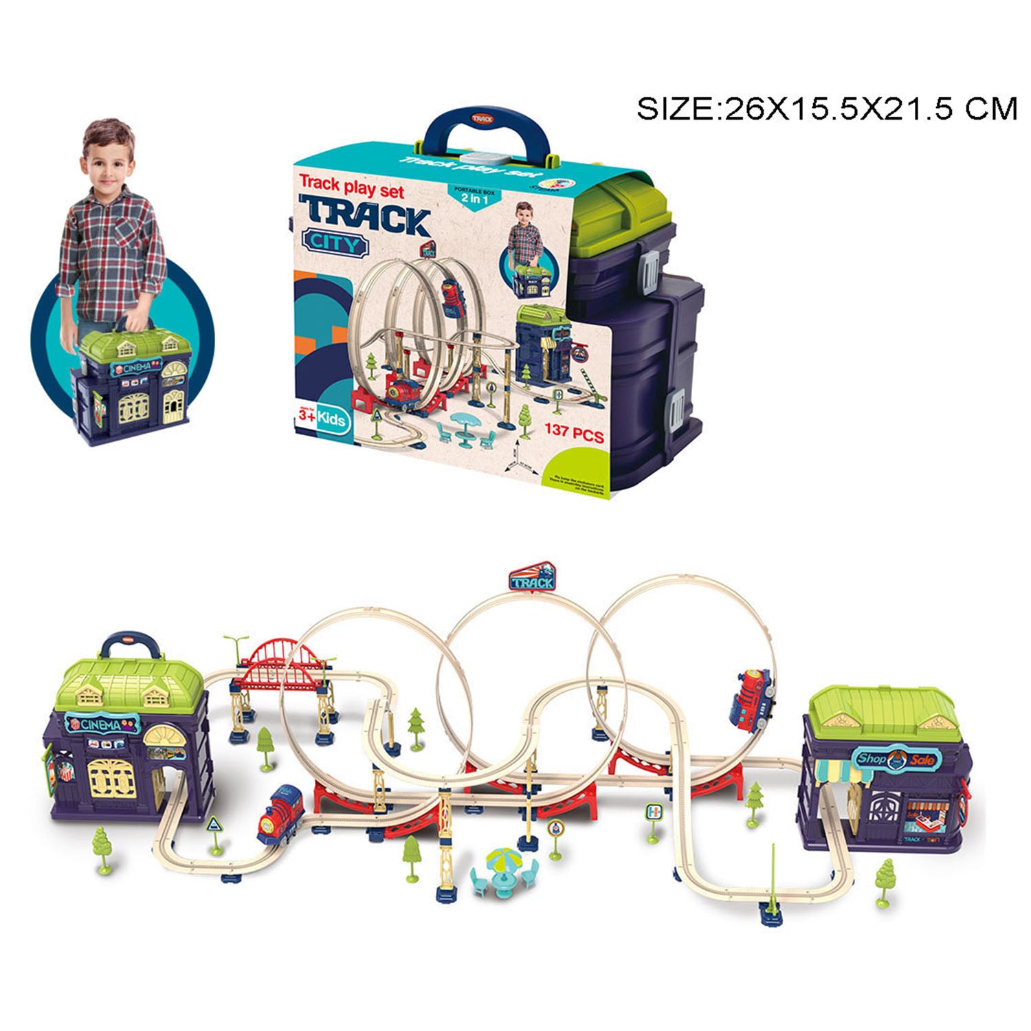 Track City portable train track playset 137 pieces city railway toy