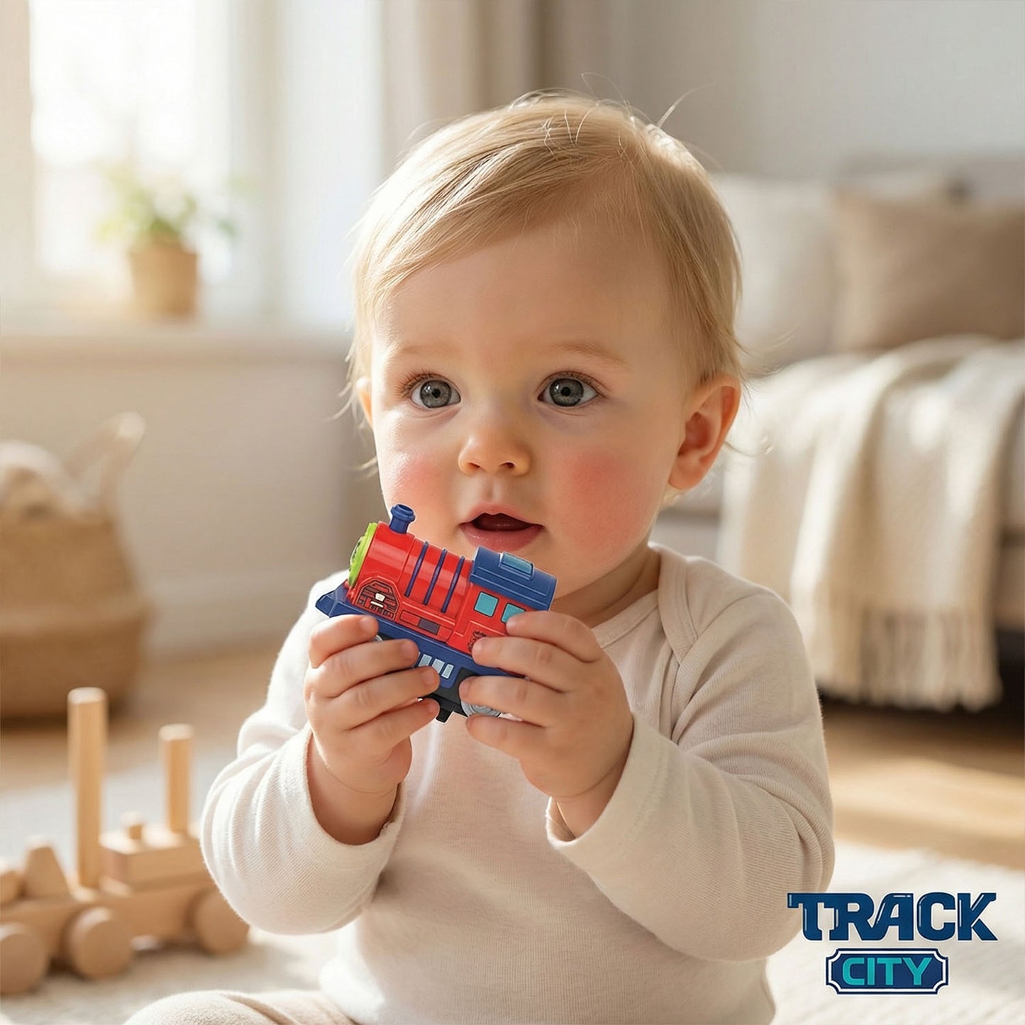 Kids city train track playset with elevated bridges and loop track design