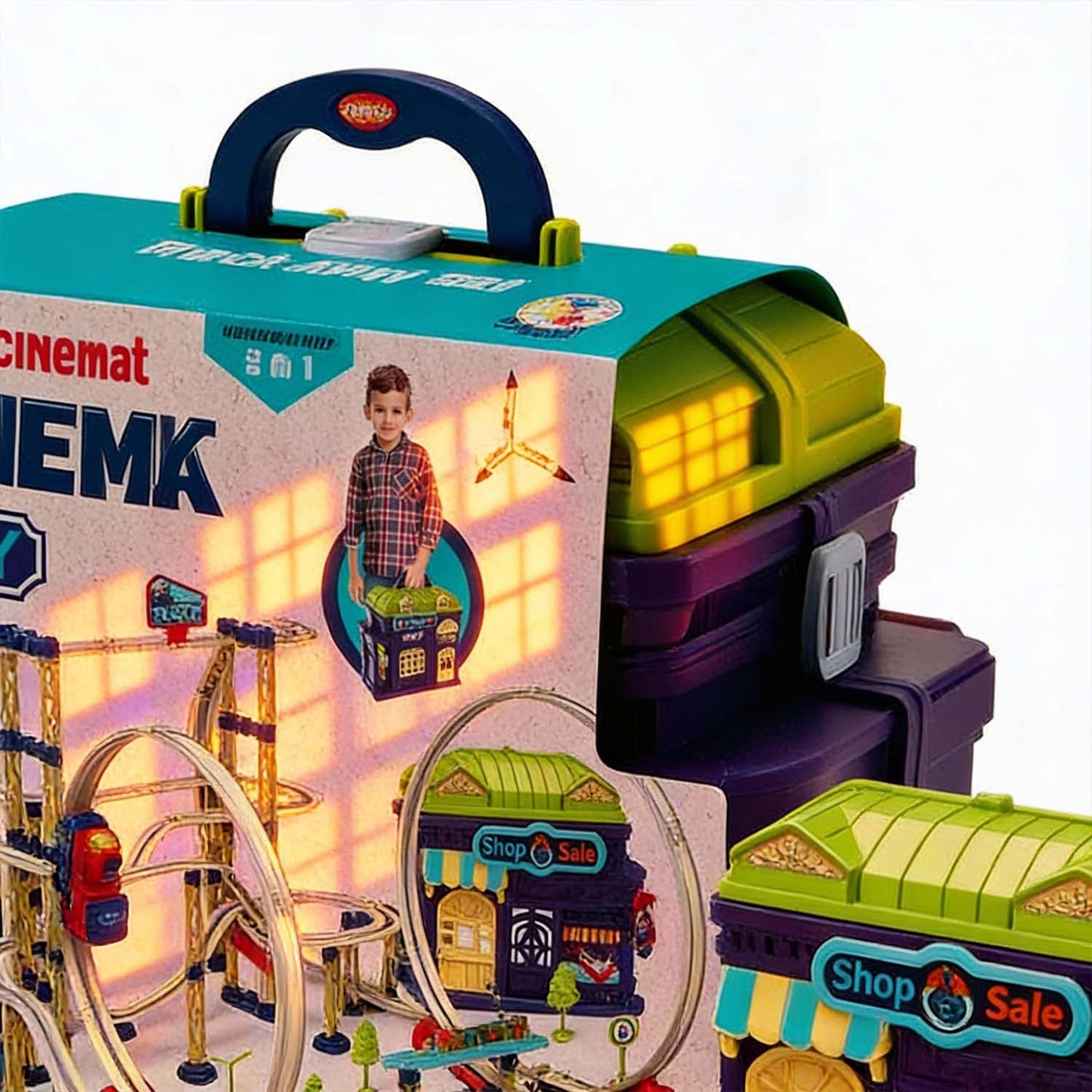Track City portable train track playset 146 pieces city railway toy for kids