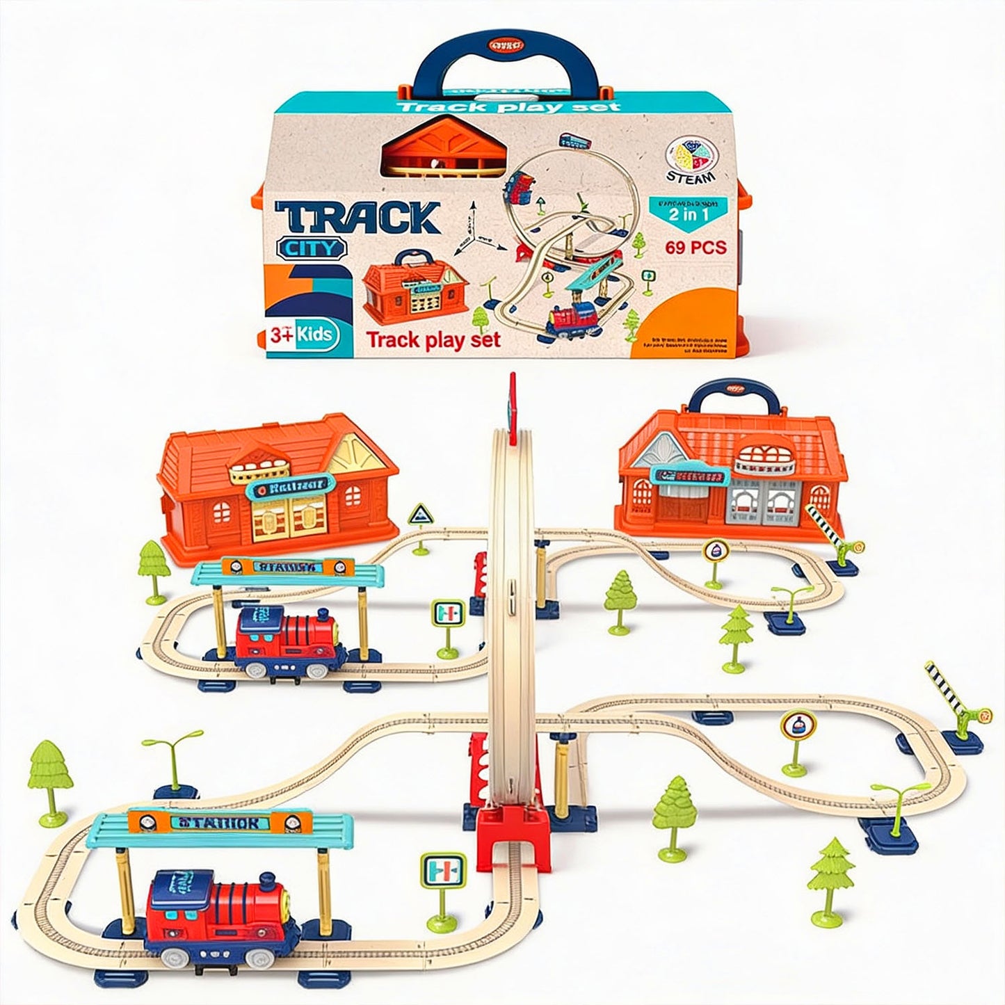 Track City train set assembled with loop and station
