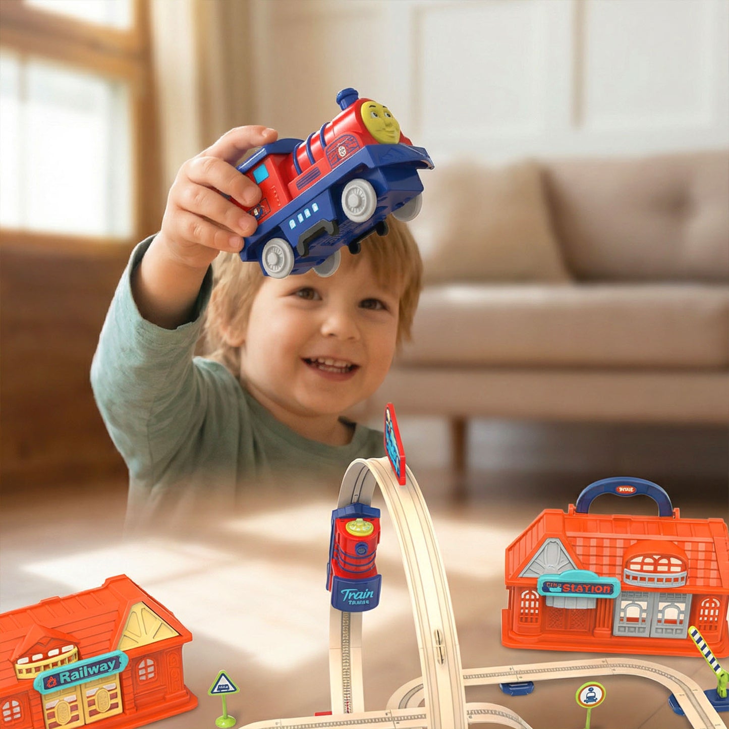 Track City portable train playset 69pcs with carry case