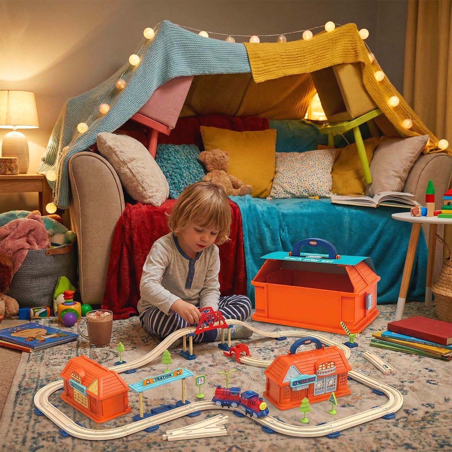 Track City portable train playset 69pcs with carry case