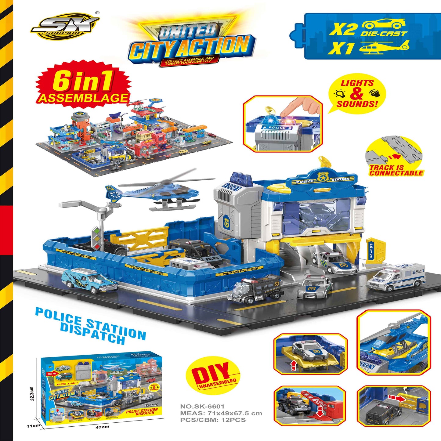 Police Station Dispatch Combined Playset with Lights & Sounds – DIY Assembly Toy Set