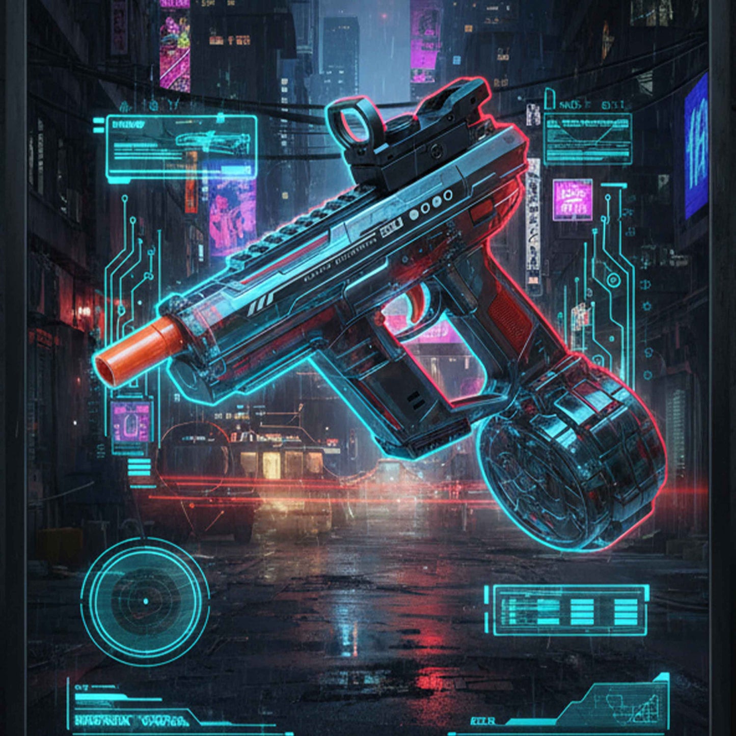 UZI Electric Water Gun 800ml – Rechargeable Water Blaster with LED Lights, 10m Range (28cm)