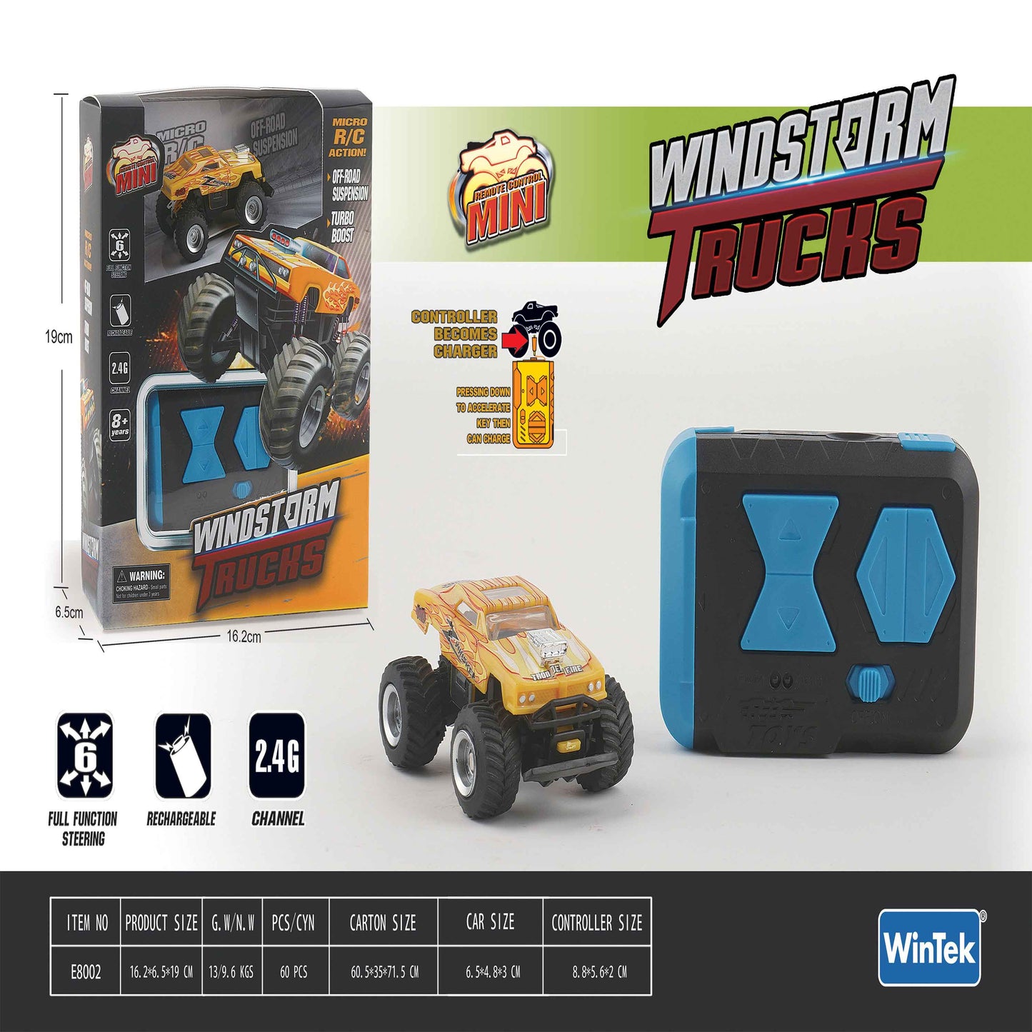 Windstorm Trucks Mini RC Monster Truck yellow